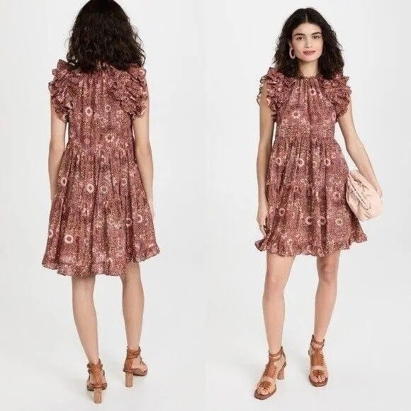 ULLA JOHNSON Boho Chic Cottagecore Floral Adele Mini Dress in Rosebud Size 6 NWT - Picture 1 of 10